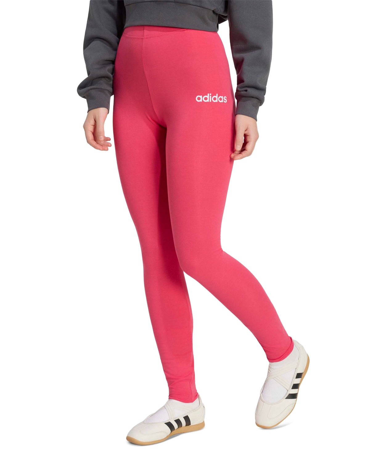 adidas Women's Hip-Logo Full-Length Athletic Tights - Power Pink/White