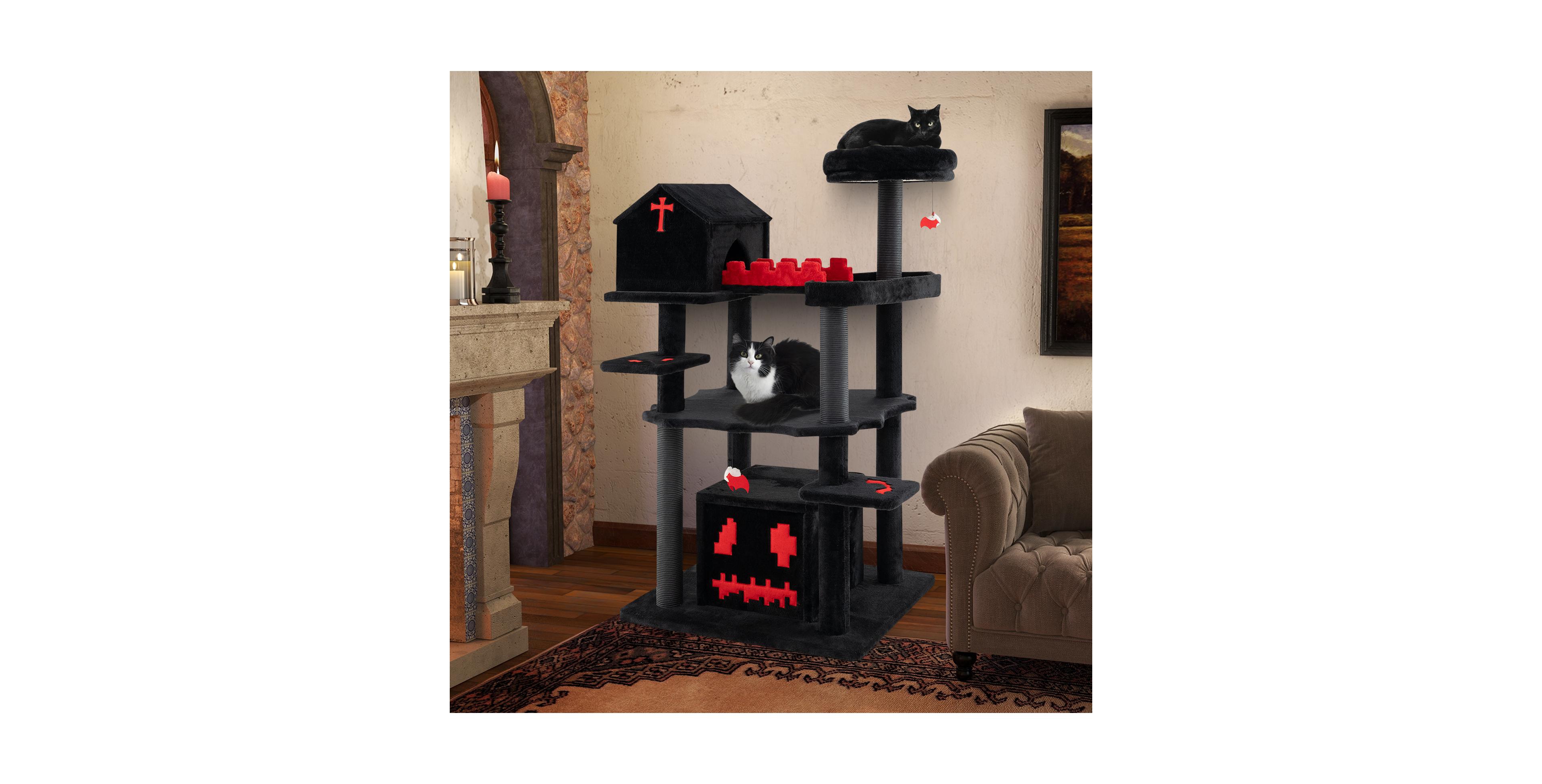 Zeny Gothic Cat Tree 49 Inch 6-Tier Cat Activity Center with Coffin Bed