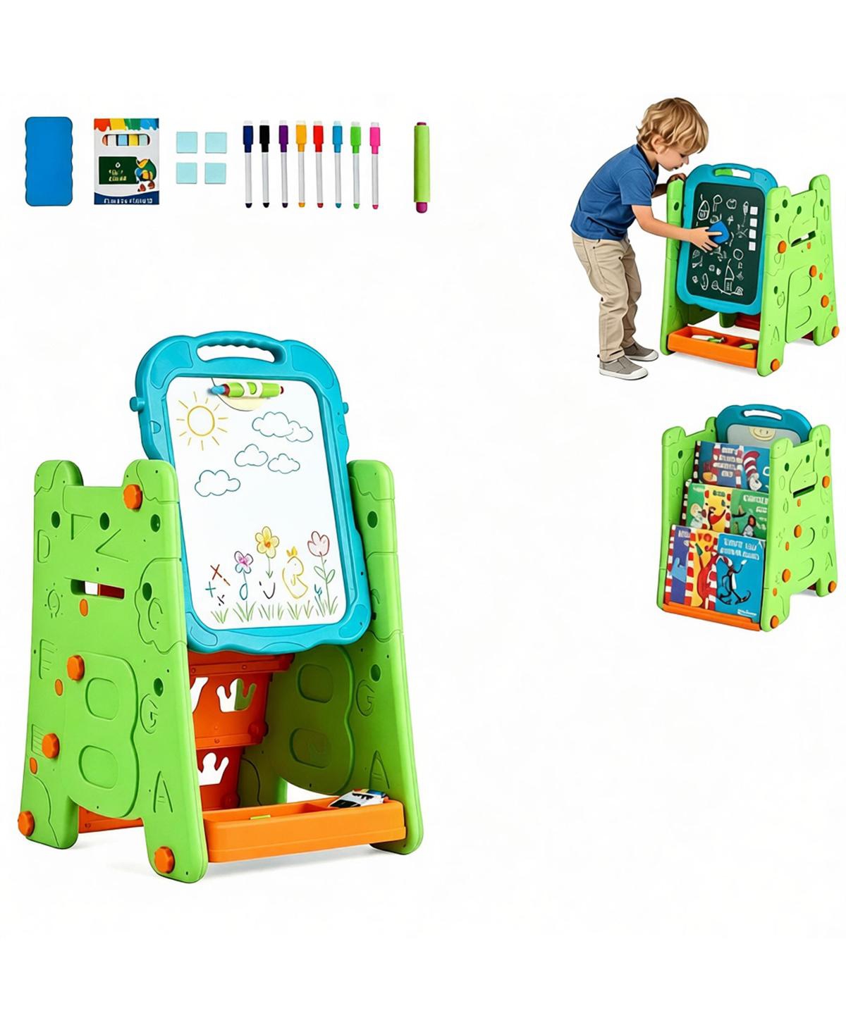 Sevorley 3-in-1 Kids Double Sided Art Easel, Magnetic and Chalkboard Standing Drawing Board with Adjustable Height Angle