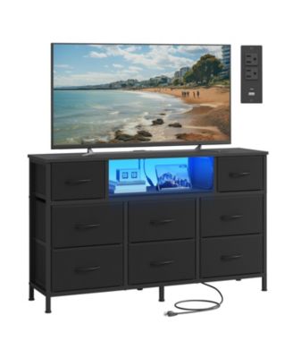 44.8 in Dresser and TV Stand with Power Outlets and LED Lights