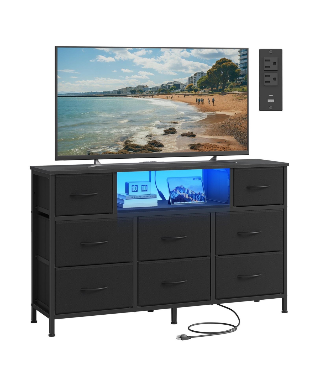 Mecale 44.8 in Dresser and Tv Stand with Power Outlets and Led Lights
