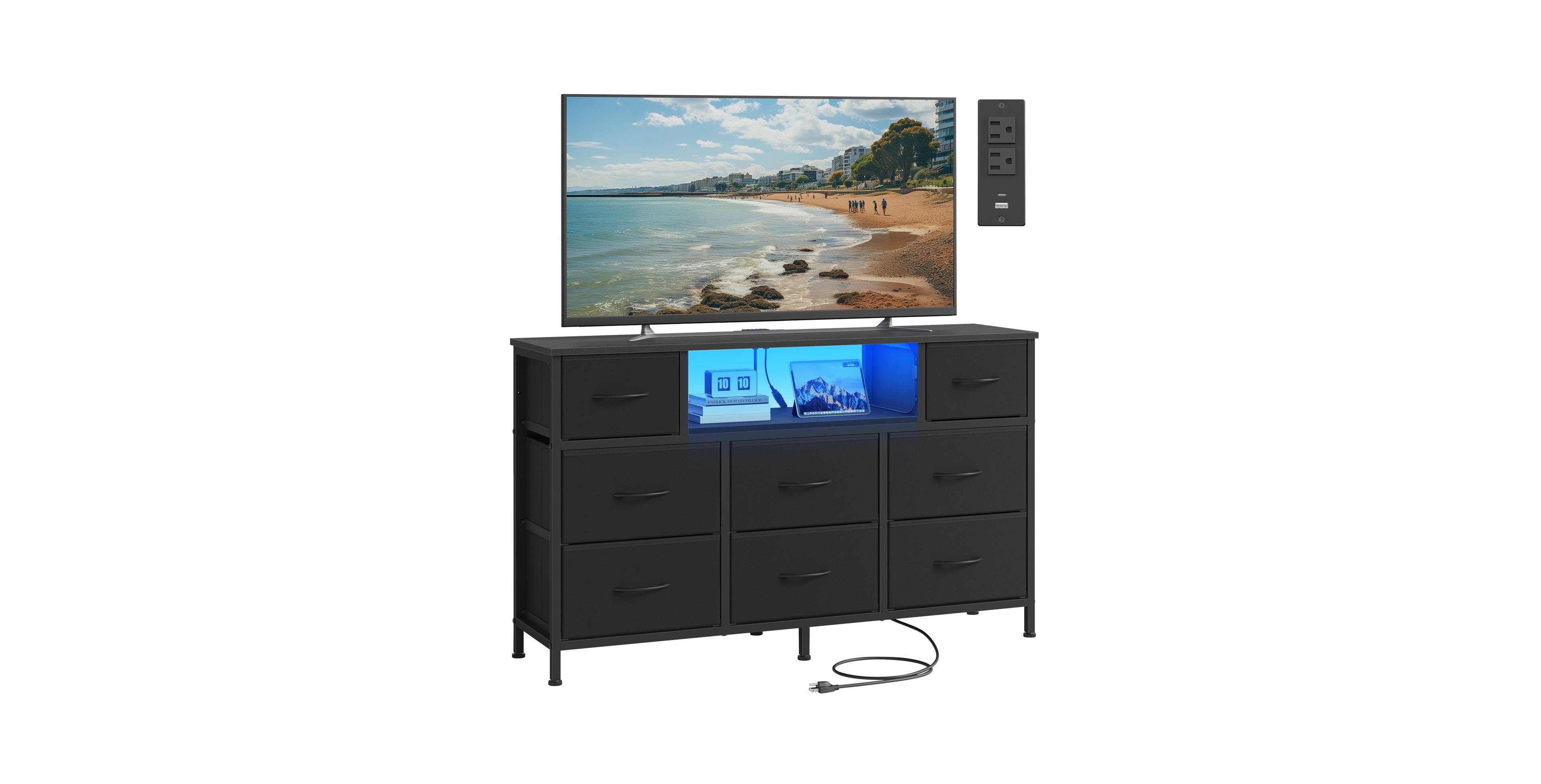 Mecale 44.8 in Dresser and Tv Stand with Power Outlets and Led Lights