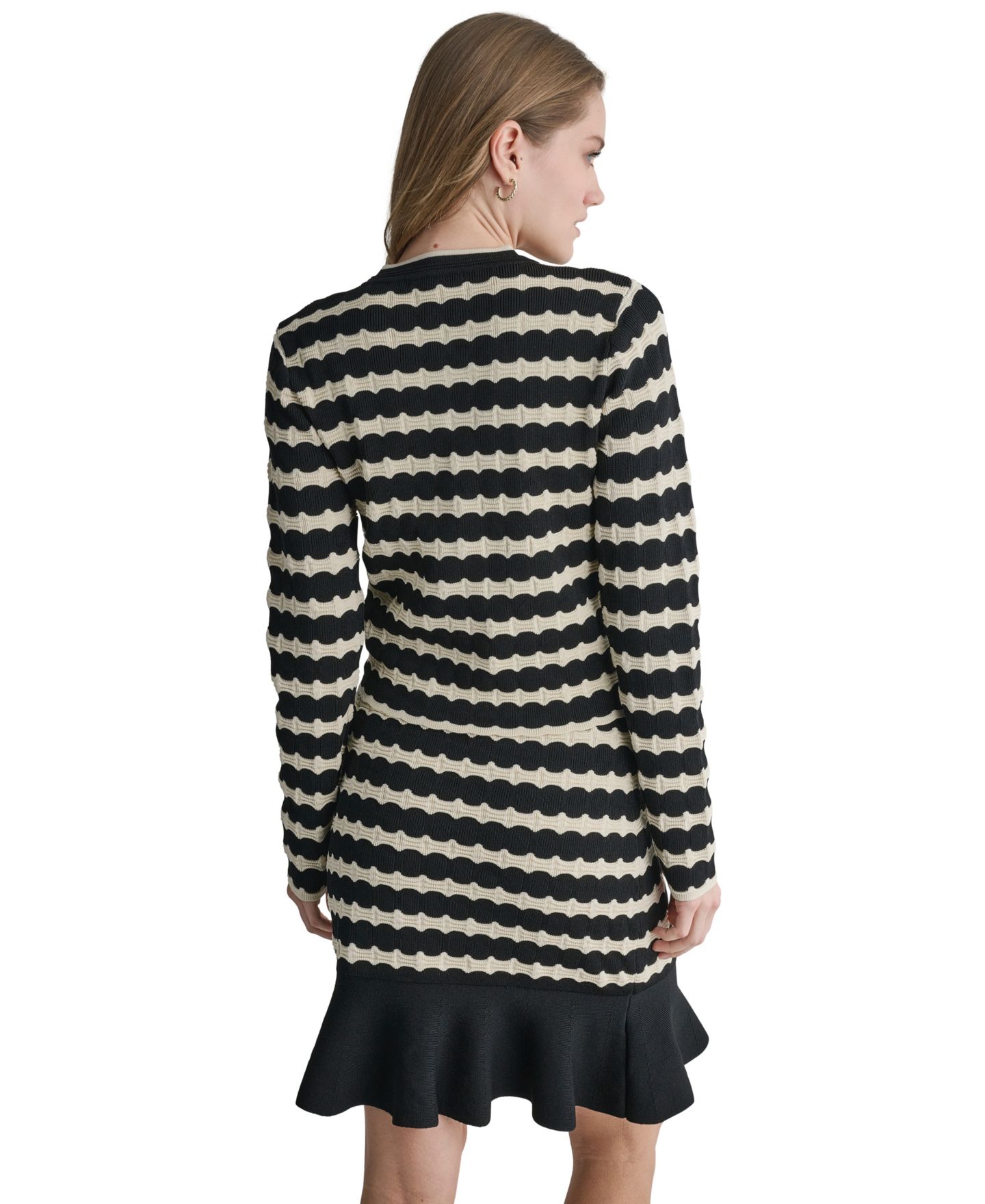 Женский кардиган BCBG Striped Crew Neck Cardigan, цвет: Чёрный — фото 5