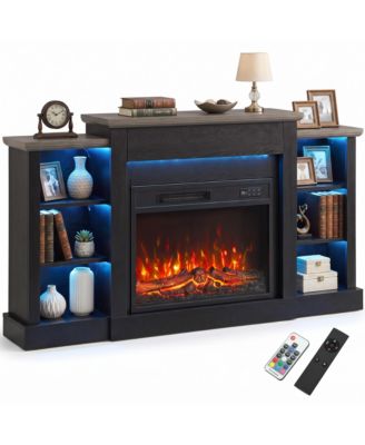 55" Fireplace TV Sd for TVs up to 65", Wood Grain