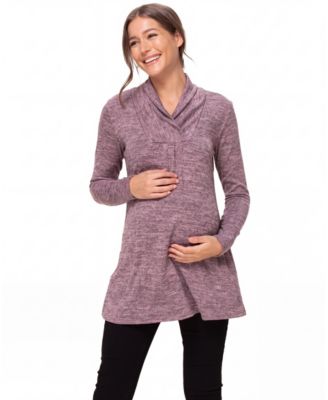 Maternity Shawl-Collar Long-Sleeve Loose-Fit Rayon-Blend Sweater