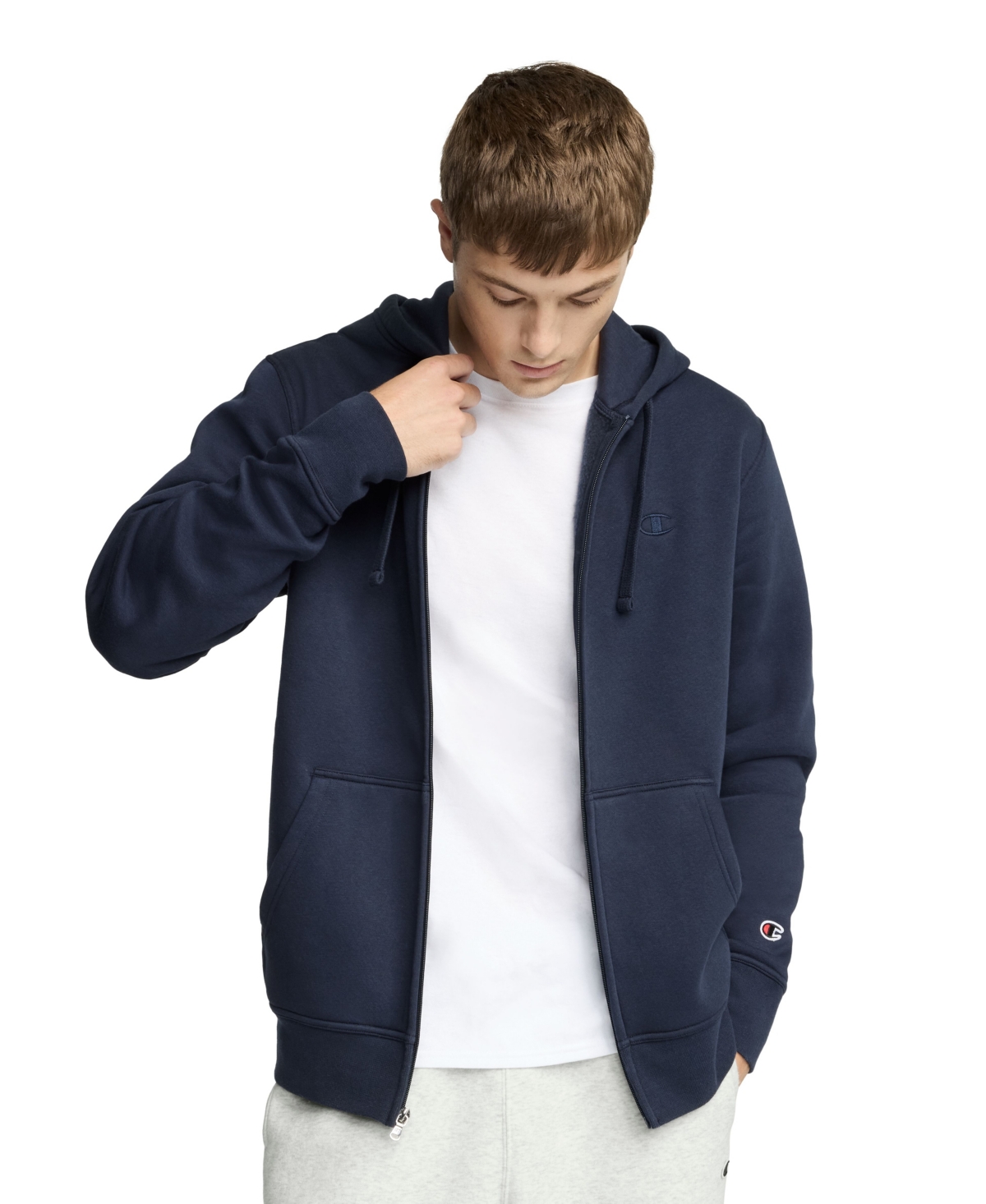 Champion Men's Powerblend Fleece Zip Hoodie - Deep Navy