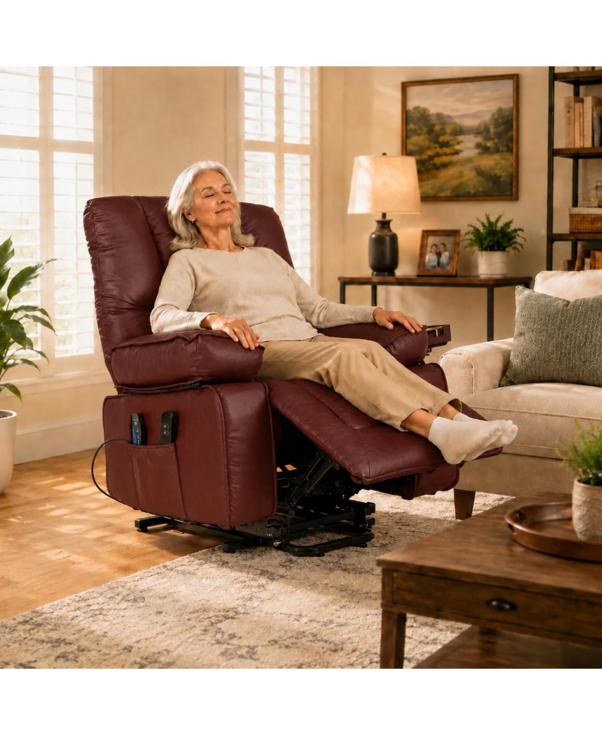 homfan Power Lift Recliner Chair With Massage and Heat Functions, Single Motor Mechanism, Side Tray For Snacks And Drinks, For Living Room Relaxation