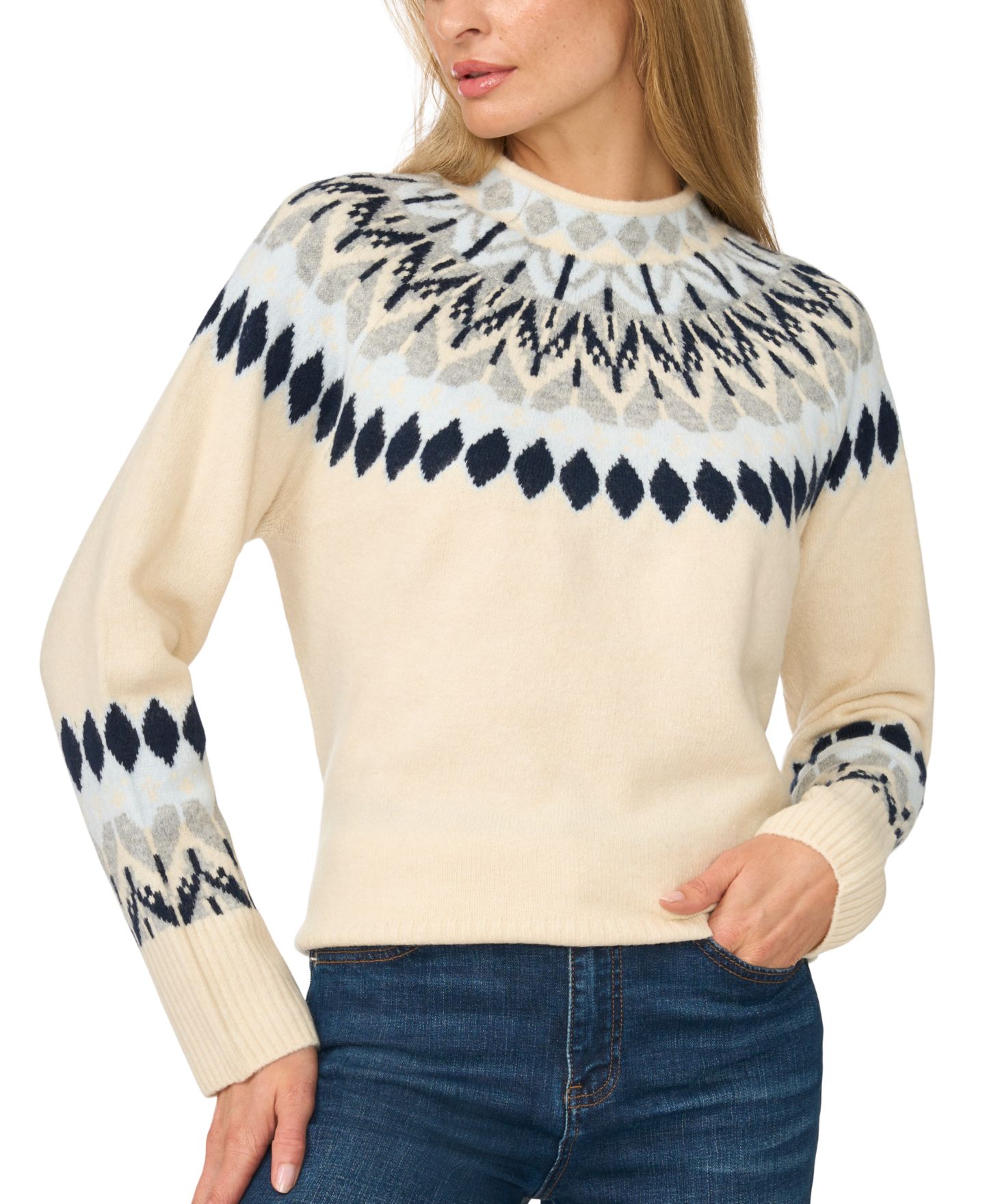 Женский свитер CeCe Fair Isle Long Sleeve Mock Neck, цвет: Берёзовый — фото 2