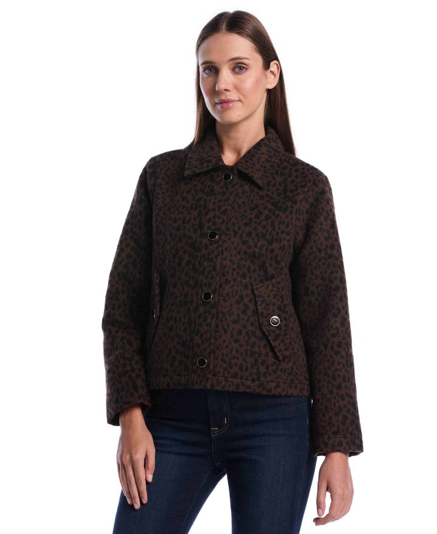 Женская куртка Rafaella Petite Leopard-Print Collared Work, цвет: Monks Robe — фото 1
