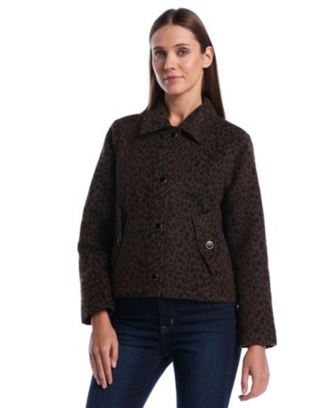 Женская куртка Rafaella Petite Leopard-Print Collared Work, цвет: Monks Robe