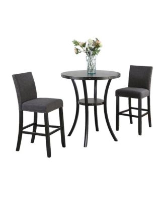 Biony 3-Pc 36" Round Espresso Finish Bar Table with 2 Gray Pub Chairs