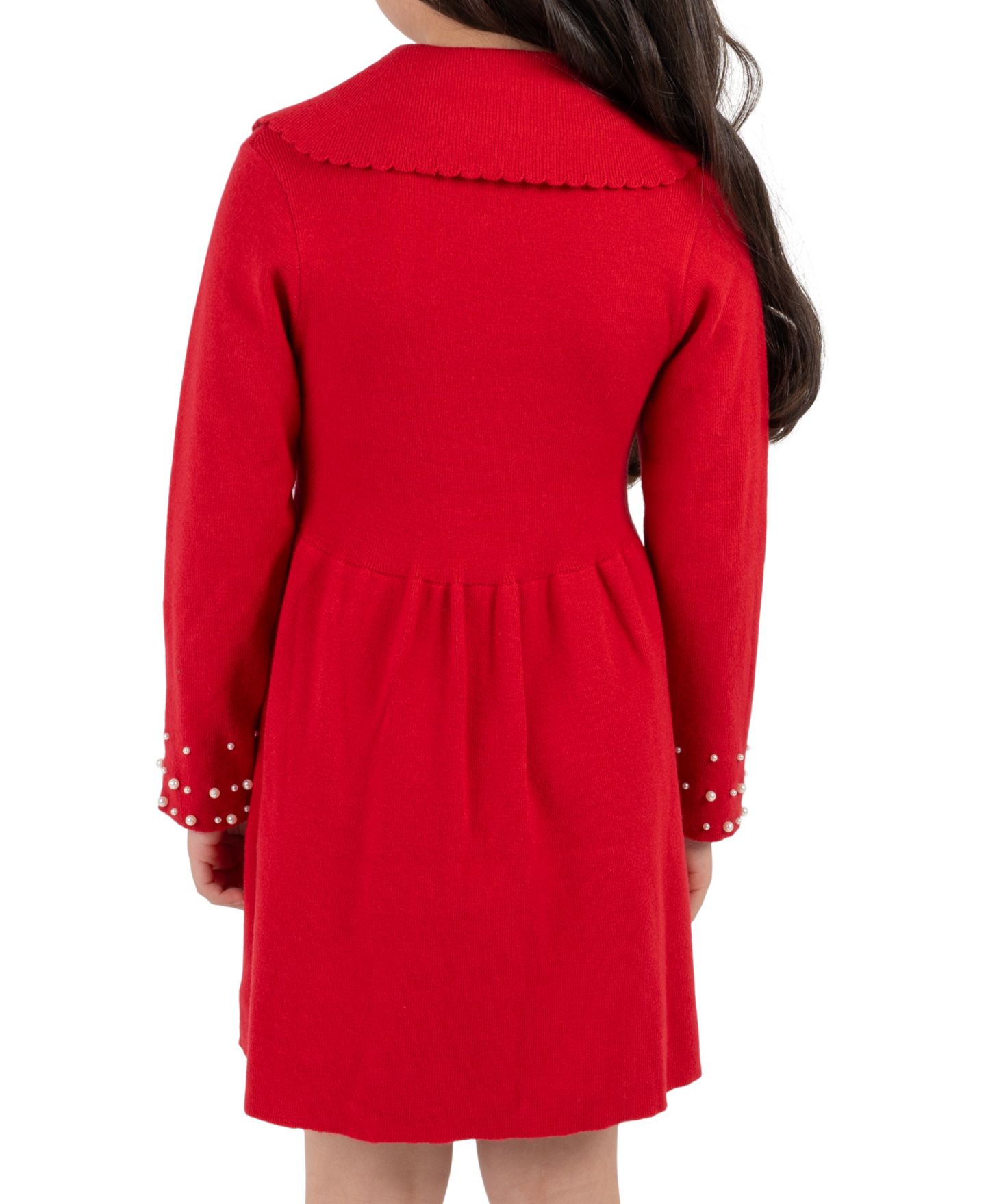Платье Rare Editions Bow Collar with Embellishments Long-Sleeve Fit & Flare Dress для девочек, цвет: Красный — фото 2