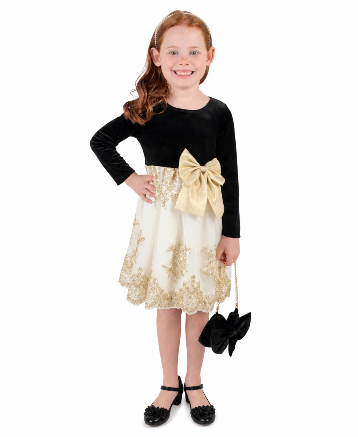 Rare Editions Girls' 2T-4T Velvet Long-Sleeve Fit & Flare Dress