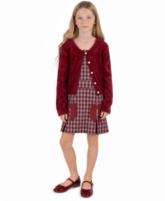 Girls' 7-16 Fit-and-Flare Holiday Square neck Cardigan and Dress, 2-Piece Set