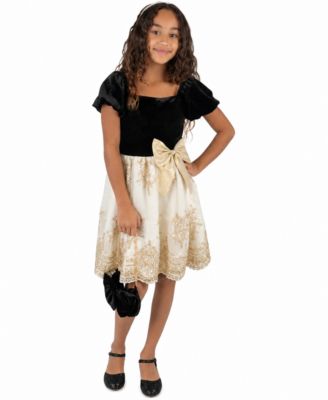 Girls' 7-16 Velvet Puff-Sleeve Fit & Flare Dress