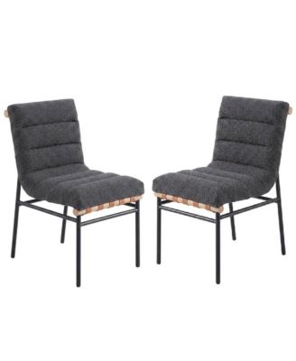 Boucle Fabric Dining Chairs Set of 2 with Iron Legs