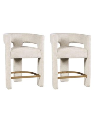 Modern Upholstered Counter Stool, Iron Frame, Natural, Set of 2
