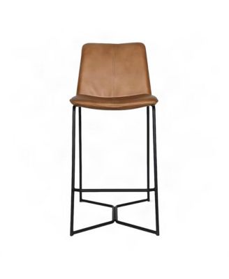 Leather-Upholstered Counter Stool with Hand-Washed Iron Frame, Washed Taupe