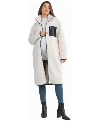Maternity Longline Sherpa Zip-Front Coat