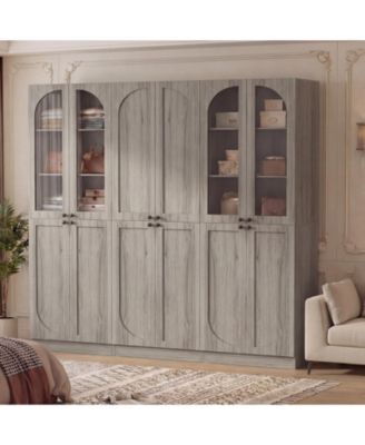 80" Tall Arched Bookcase Set of 3 with 15-Shelves and Glass Doors