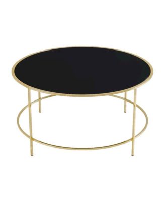 Round Coffee Table with Glass Top Steel Frame Single Piece Modern Design