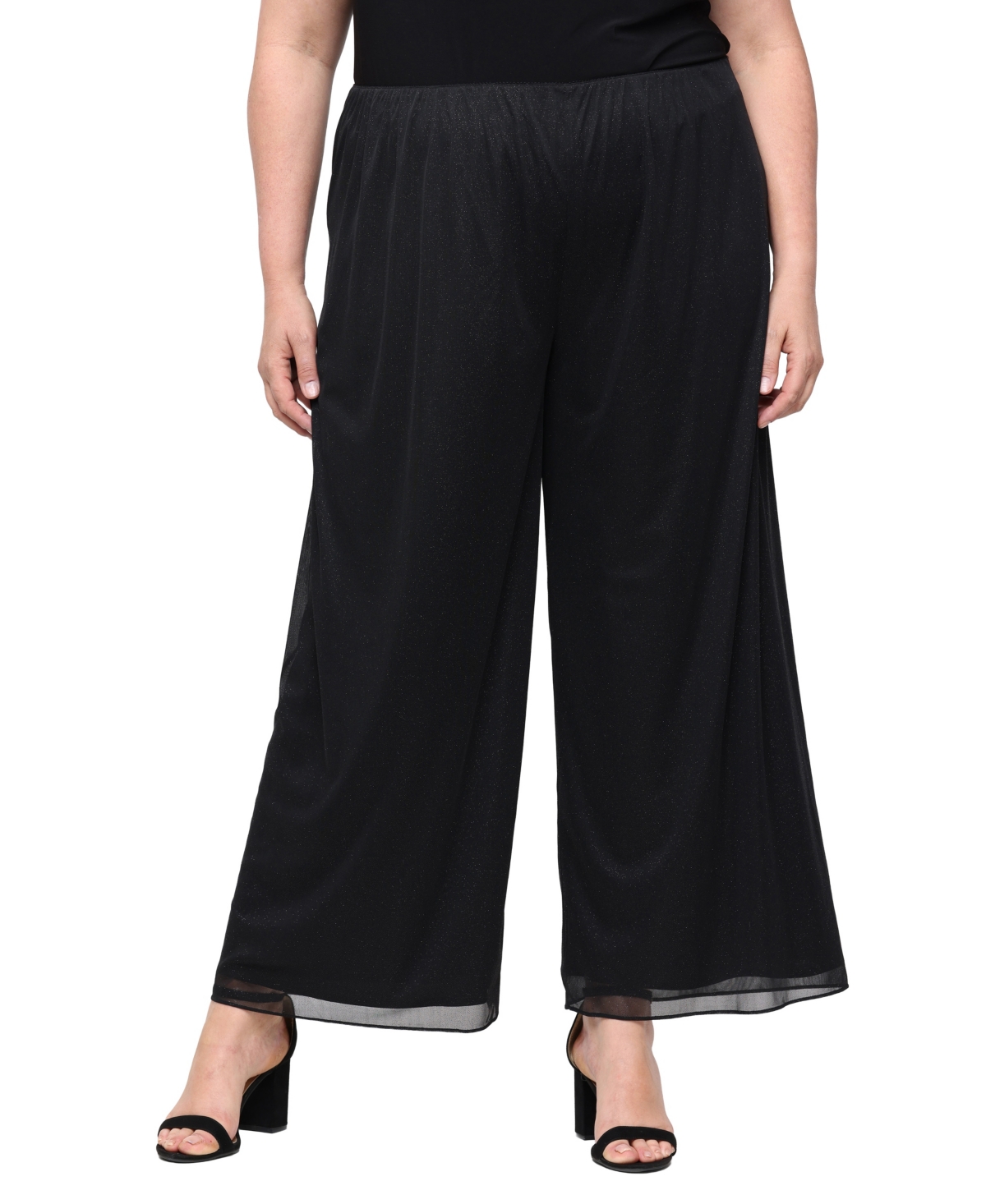 Alex Evenings Plus Size Glitter Wide-Leg Pull-On Pants - Black
