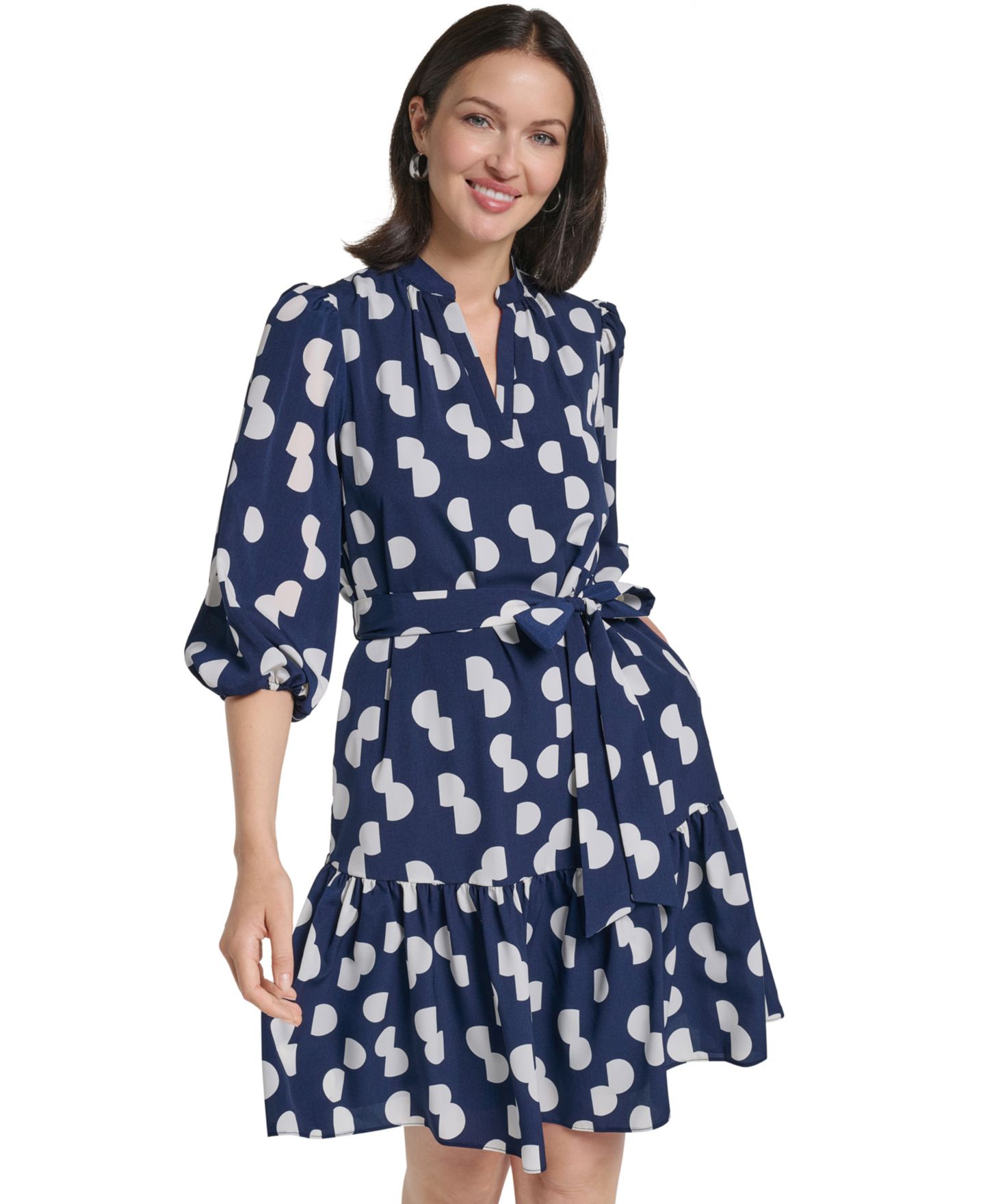 Женское платье Jessica Howard Petite 3/4-Balloon Sleeve A-Line, цвет: Тёмно-синяя слоновая кость — фото 7