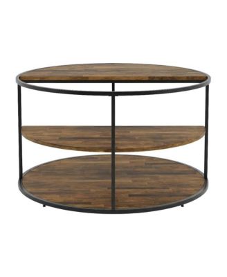 Black Round Coffee Table with Steel Frame and Paper Veneer Top