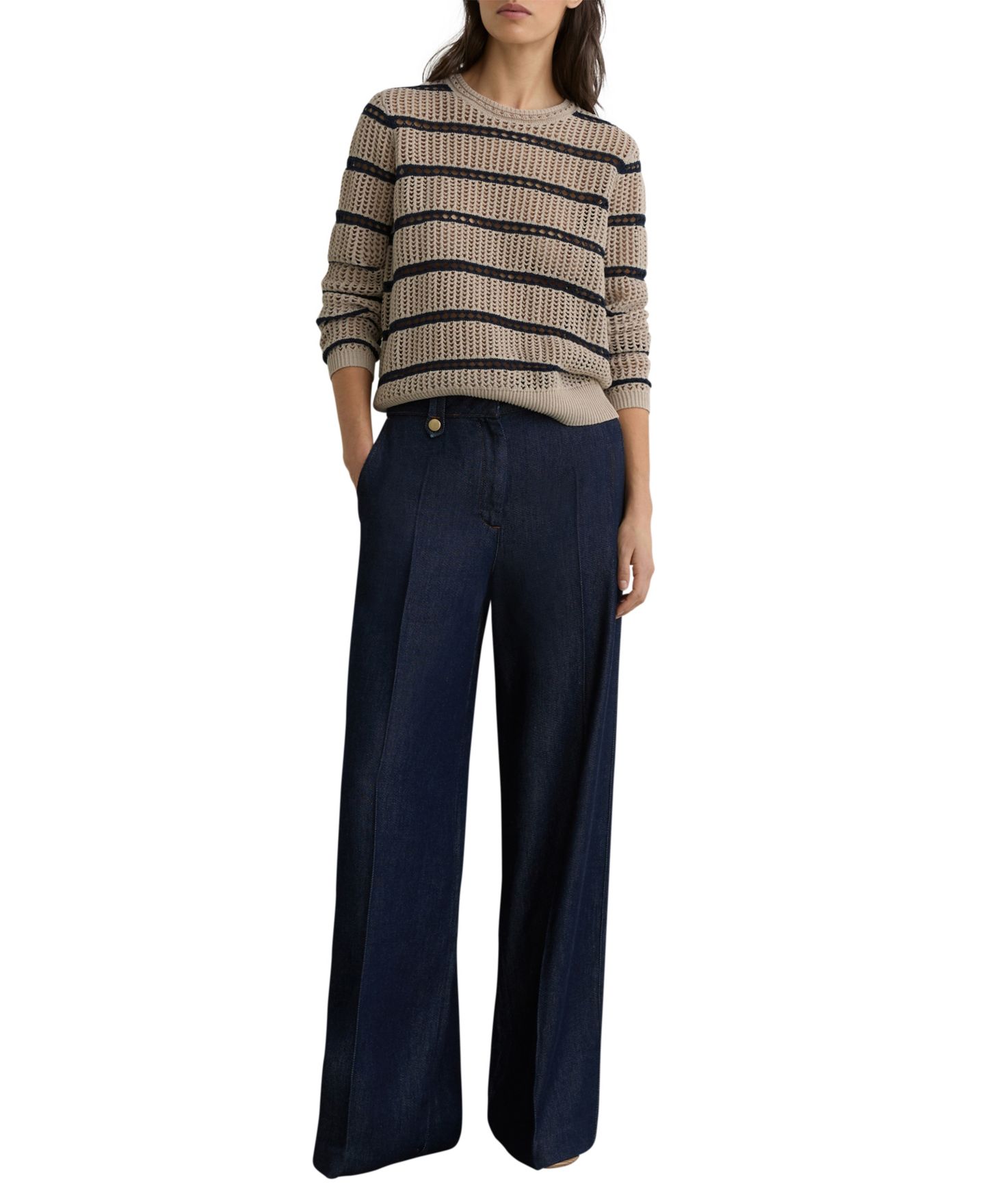 Женский свитер REISS Skylar Striped Open-Knit Crewneck, цвет: Нейтральный — фото 2