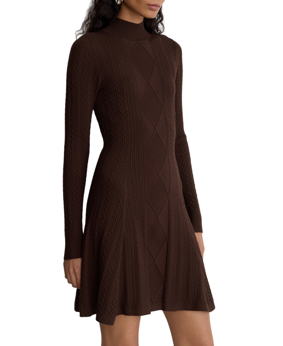Reiss Women's Tilly Cable Knit Mock Neck Long Sleeve Mini Dress In Chocolate
