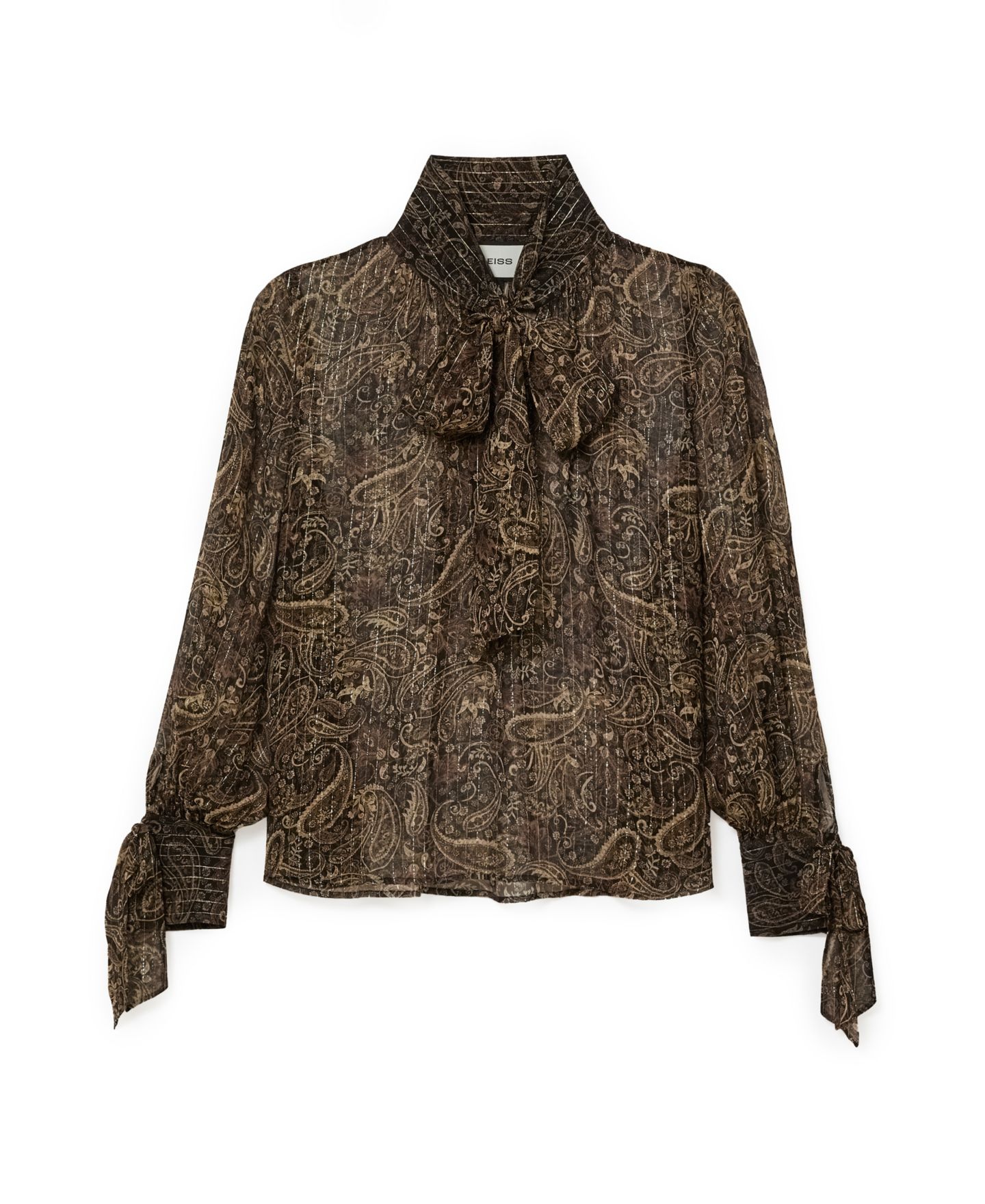 Женская блузка REISS Charlotte Long-Sleeve Tie-Neck Paisley-Print, цвет: Blackgold — фото 4
