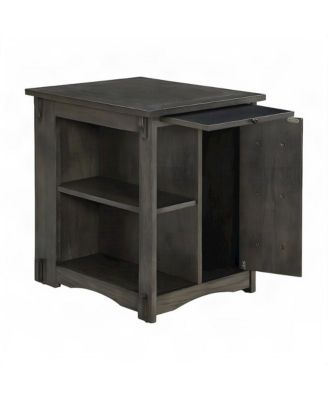 Wood-Finish Side Table with Hidden Door Cabinet and Storage Shelves