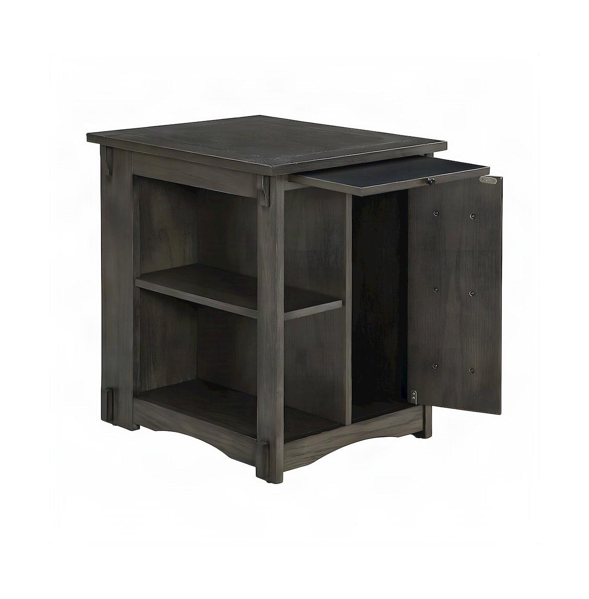 FurniFact Wood-Finish Side Table with Hidden Door Cabinet and Storage Shelves