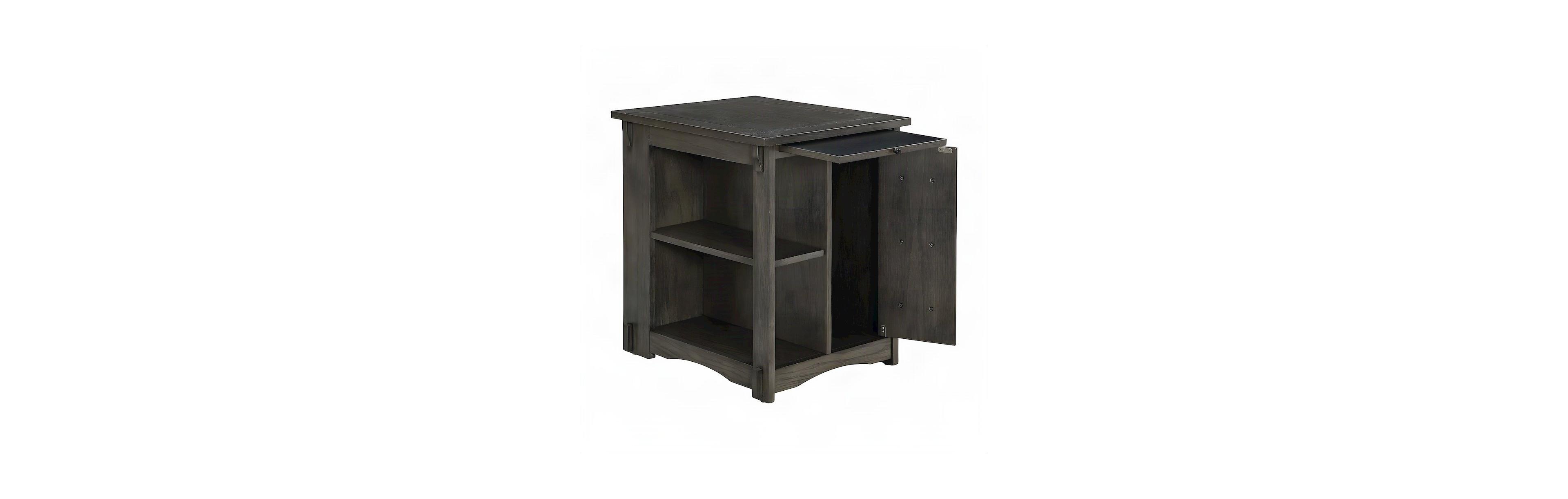 FurniFact Wood-Finish Side Table with Hidden Door Cabinet and Storage Shelves