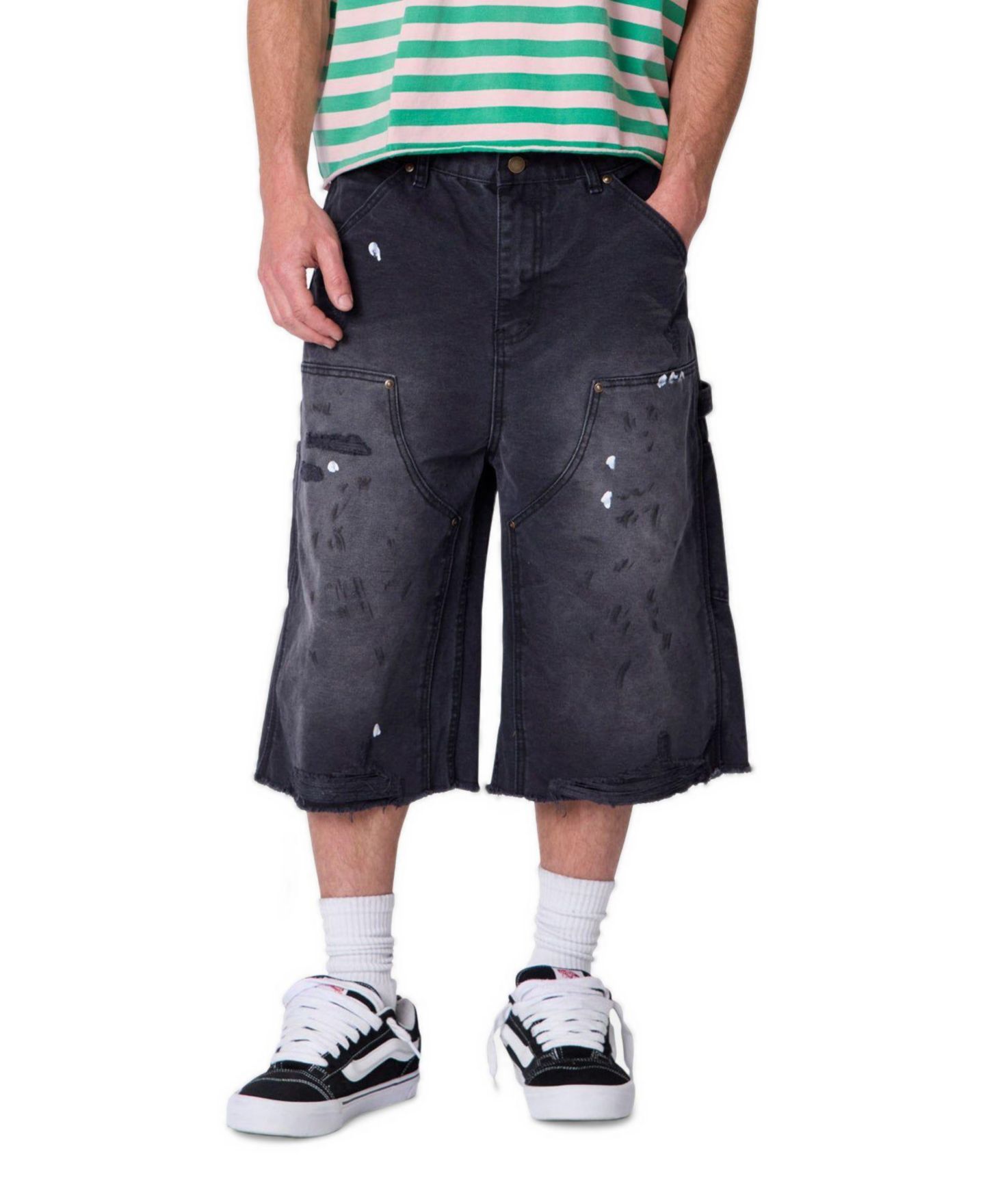 Мужские шорты mnml Ultra Baggy Carpenter Paint Splatter Denim, 9" Inseam — фото 2
