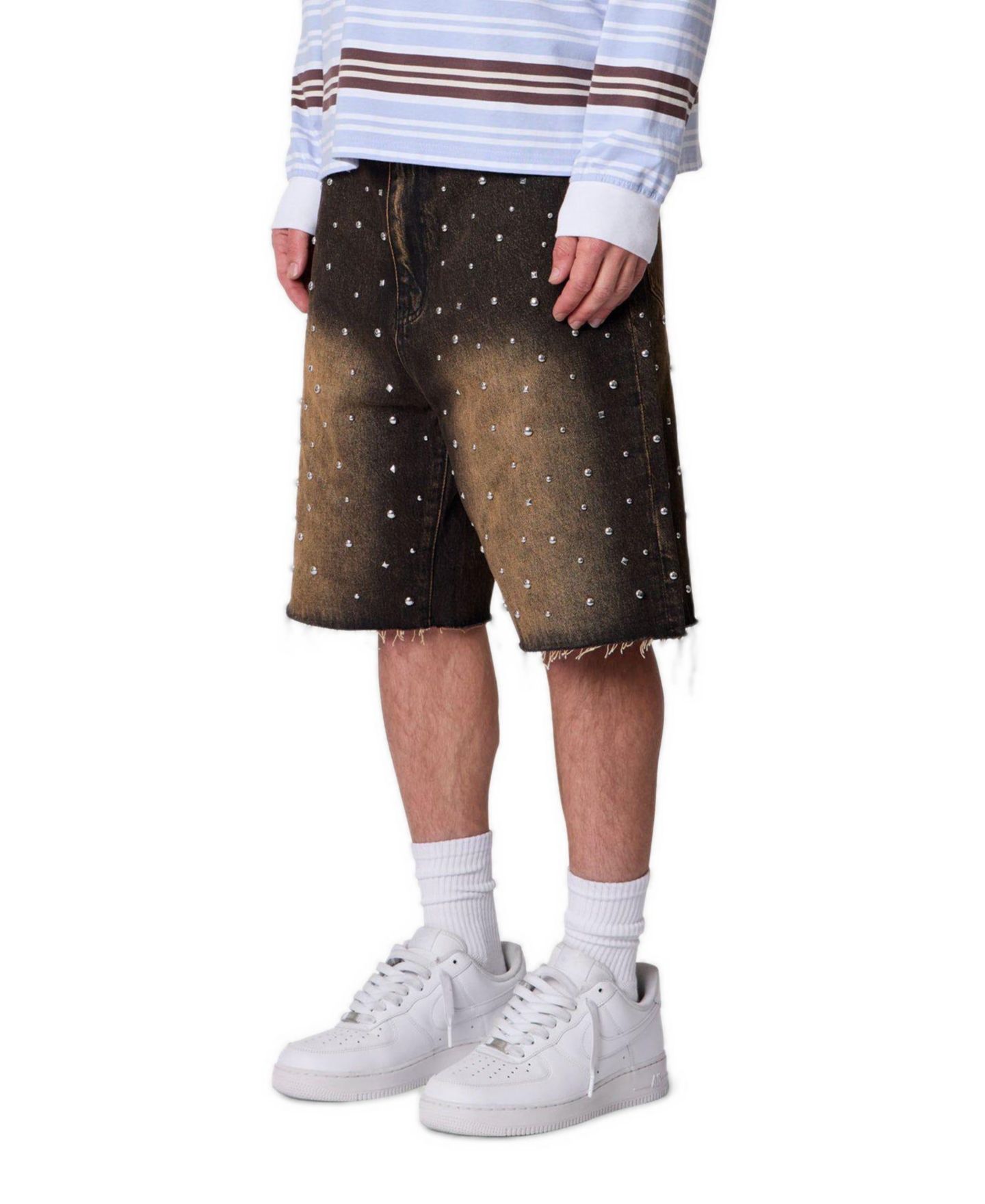 Мужские шорты mnml Baggy Stud Denim, 9" Inseam, цвет: Чёрный — фото 3