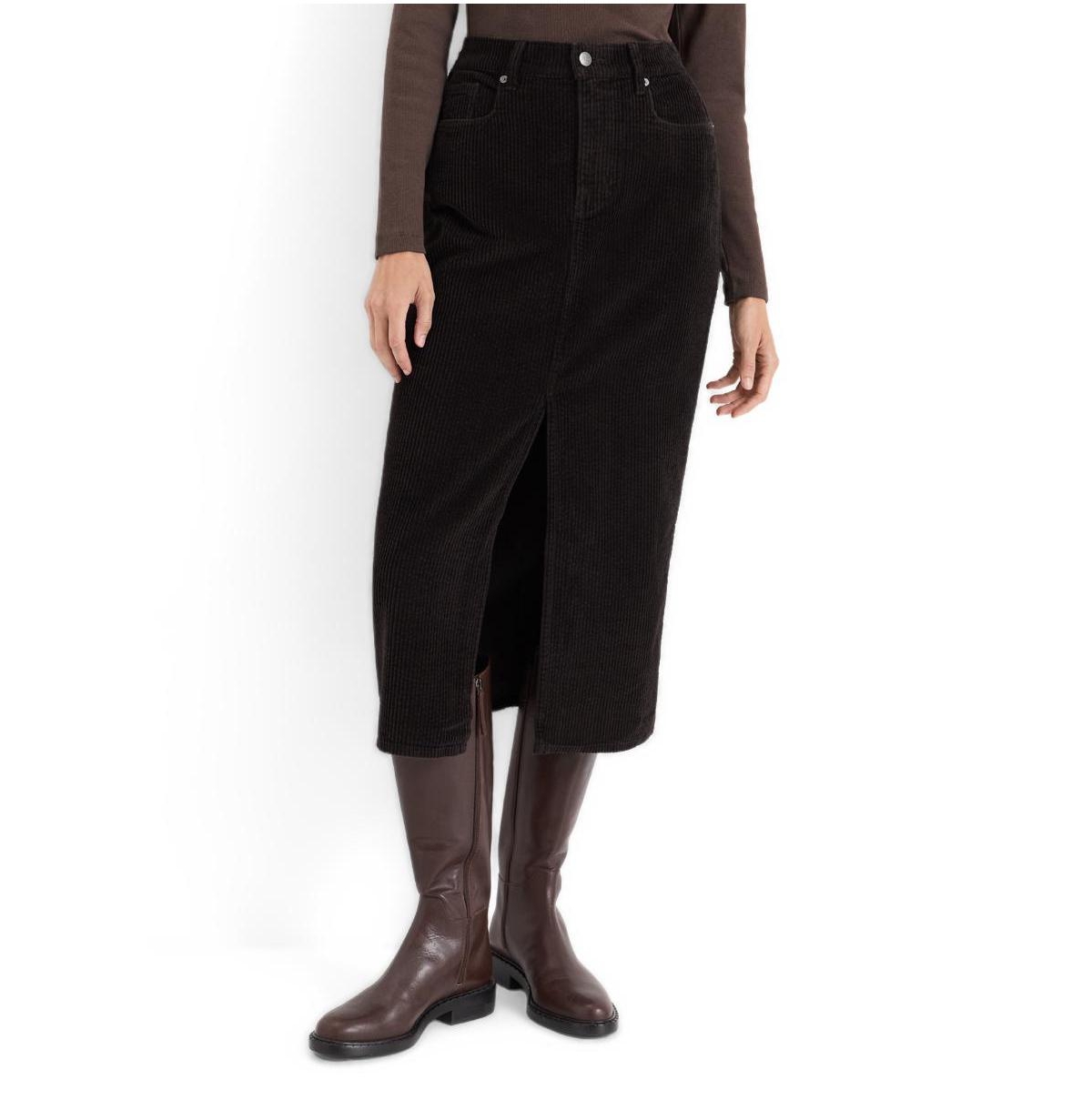 Pact Women's High-Rise Organic Corduroy Midi Skirt