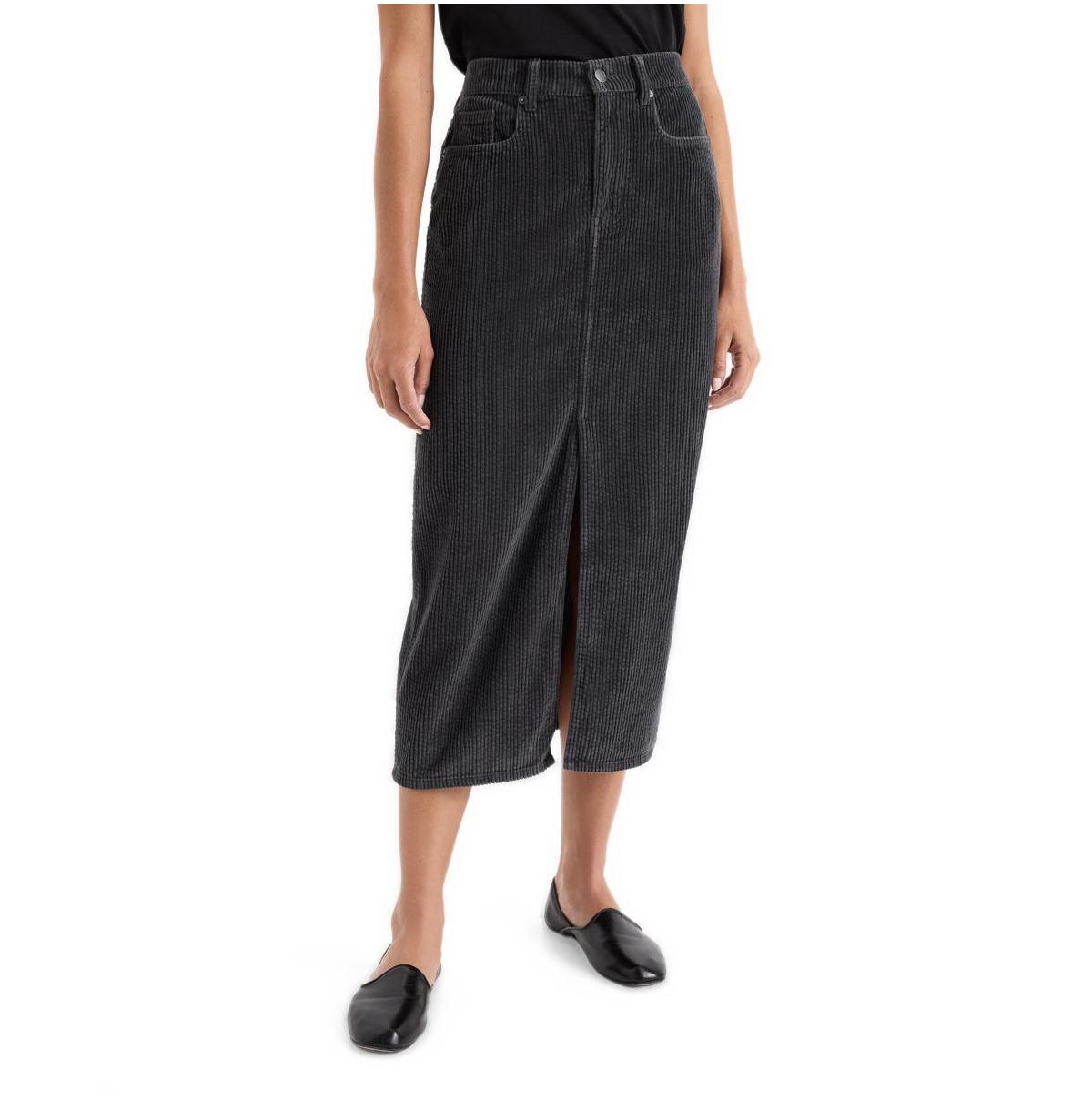 Pact Women's High-Rise Organic Corduroy Midi Skirt - Storm