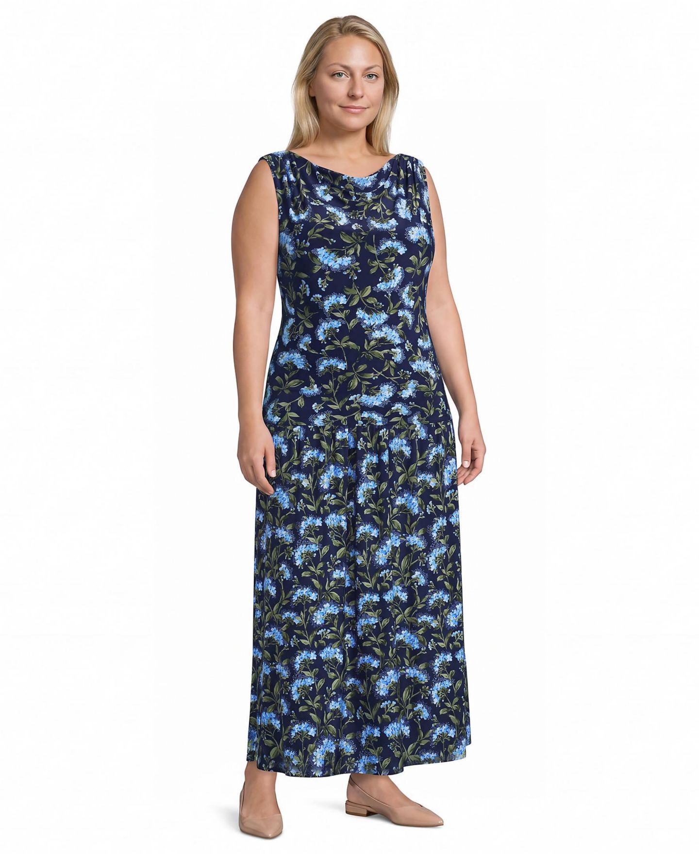 Женский топ Lands' End Plus Size Sleeveless Silky Knit Drape Front, цвет: Глубокий морской / Синий — фото 2