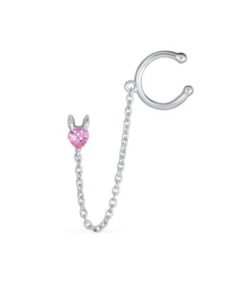 Cubic Zirconia Heart Chain Ear Cuff Earrings
