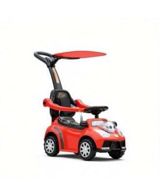 3-in-1 Kids Push and Ride-On Sliding Car with Removable Handle, Canopy, Safety Guardrail, Music and Horn for Toddlers