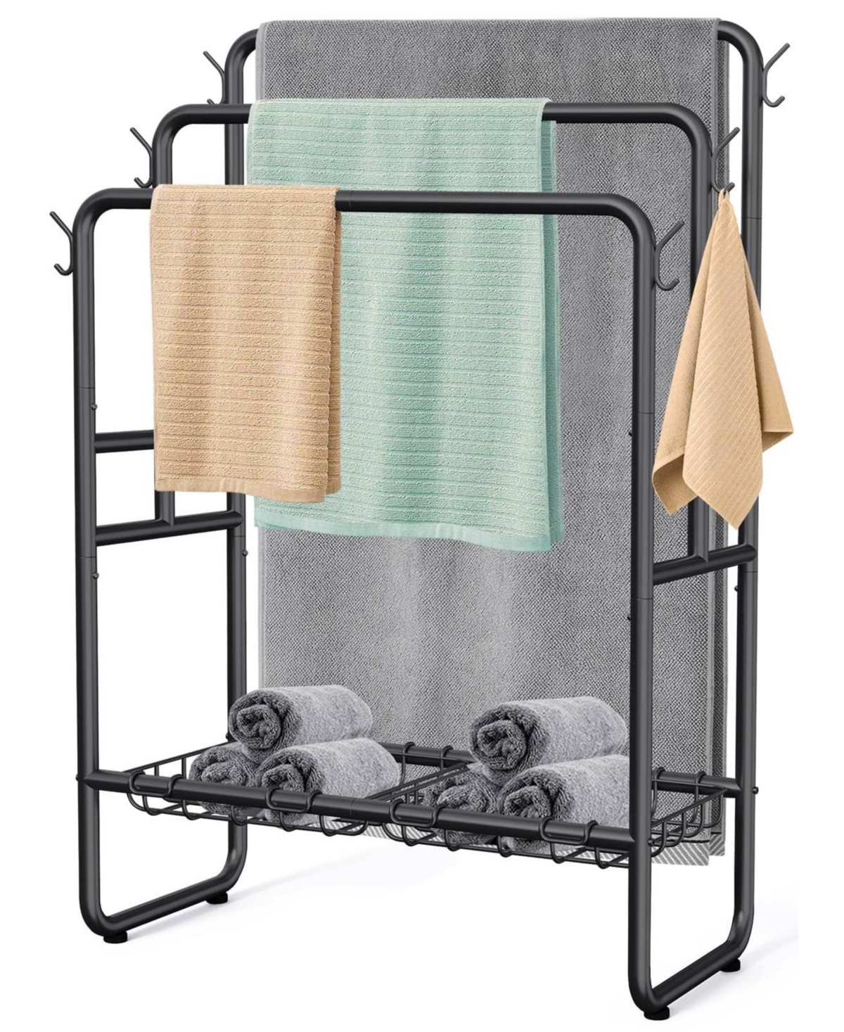 Cyqbd 40'' Freestanding Towel Rack with Baskets 6 Hooks 3 Tier Bathroom Hardware