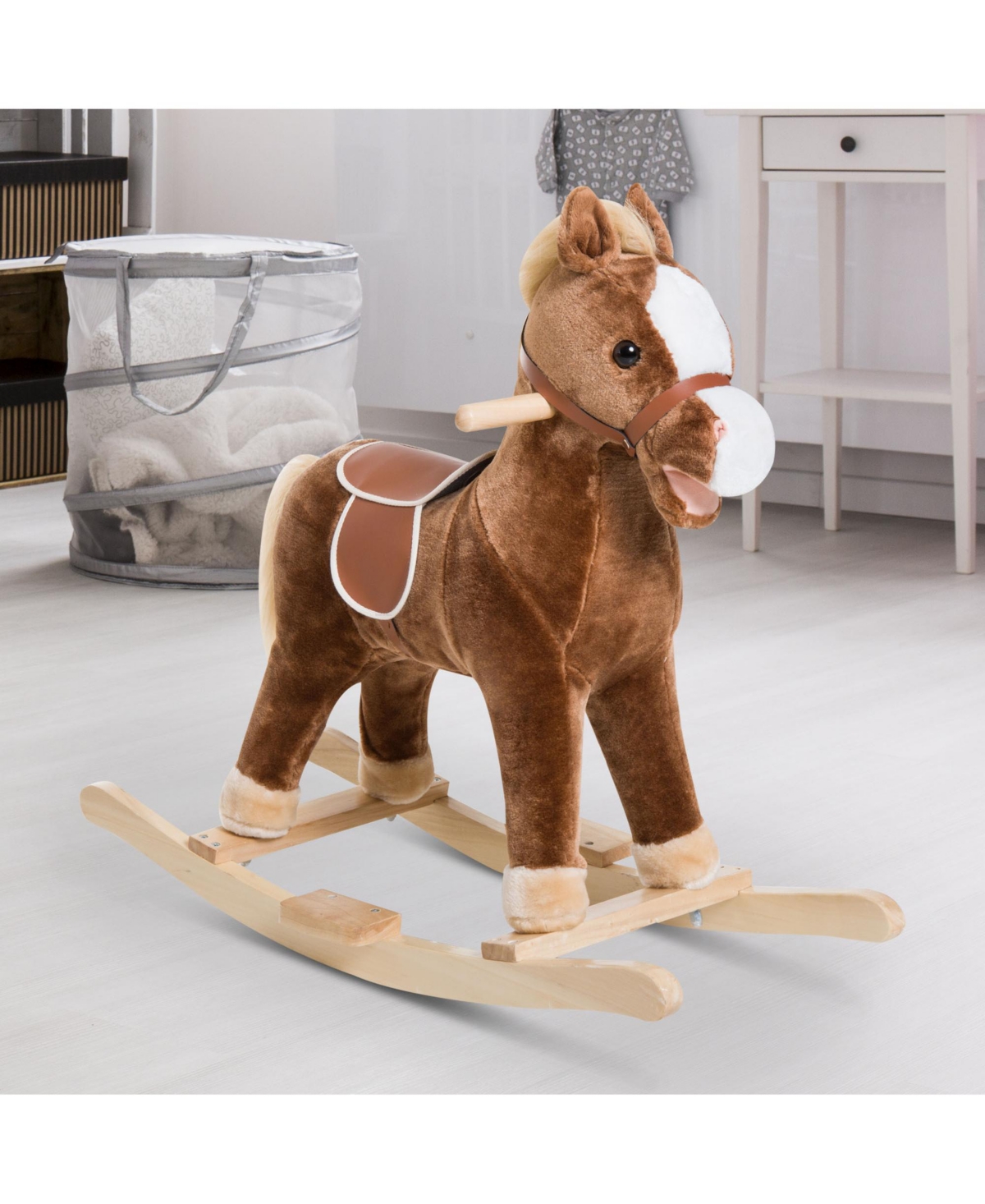 Sevorley Horse Realistic Neighing & Galloping Sounds with Saddle & Bridle Rocking Horse, 88 lbs, Ages 3+ - Brown