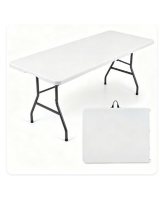 71 Inch Portable Foldable Camping Table, HDPE Waterproof Easy Clean Plastic Outdoor Table with Lockable Metal Legs, Half Fold