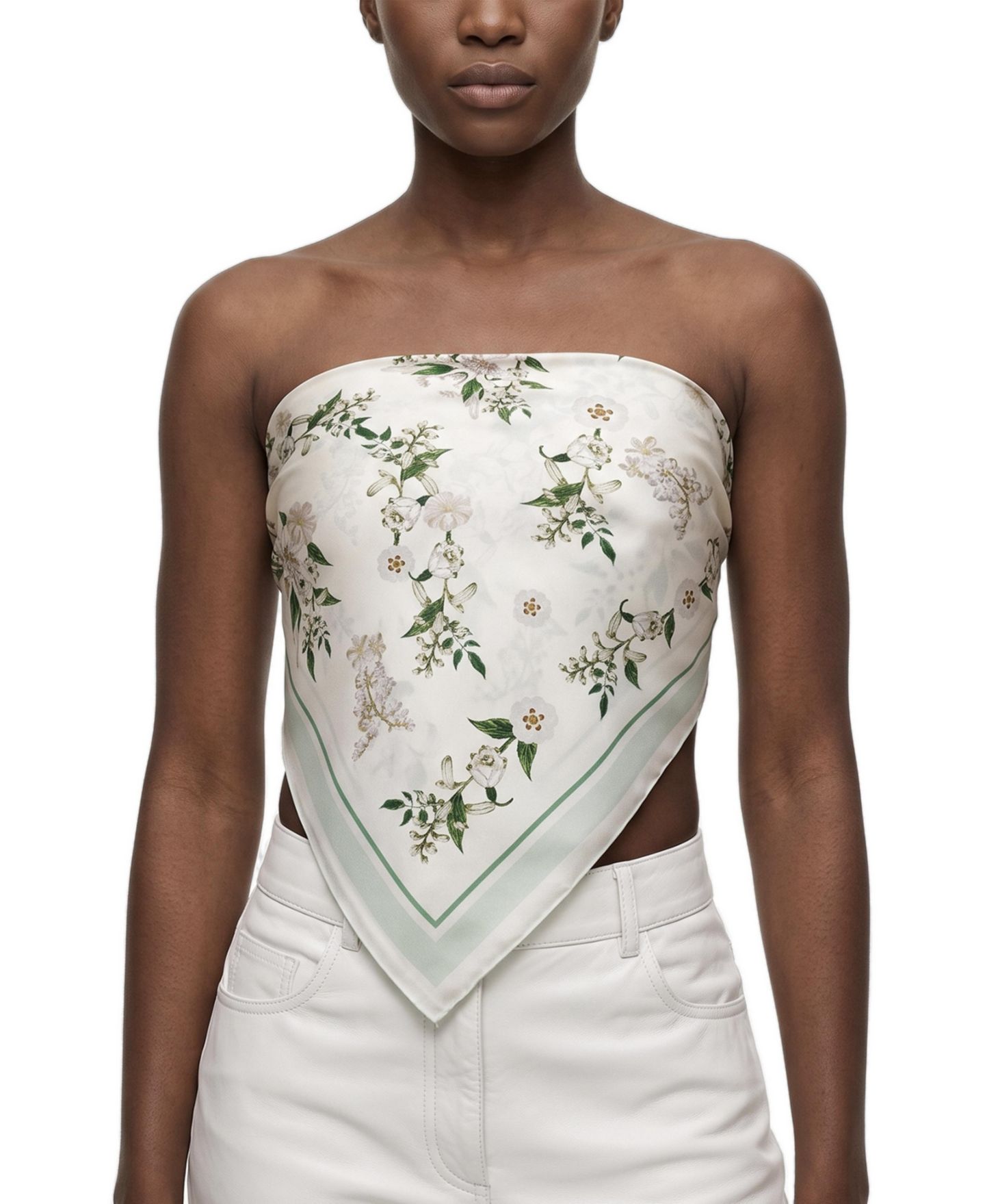 Женский шарф Jessie Zhao New York Lily Garden Double-Sided Silk Floral, цвет: Слоновая кость — фото 2