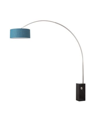 Iconic Arc Lamp - Satin Nickel, Marble Base, Drum Pool Blue Linen Shade, Dimmable