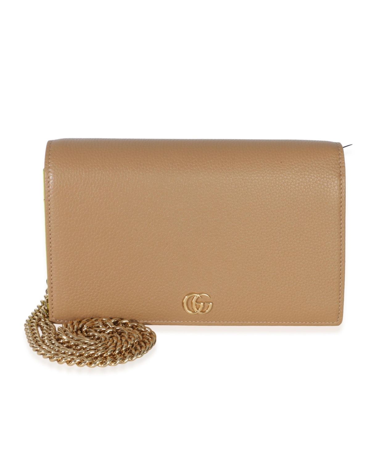 Pre-Owned Gucci Light Green Dollar Calfskin Gg Marmont Wallet On Chain - Beige/khaki | pink