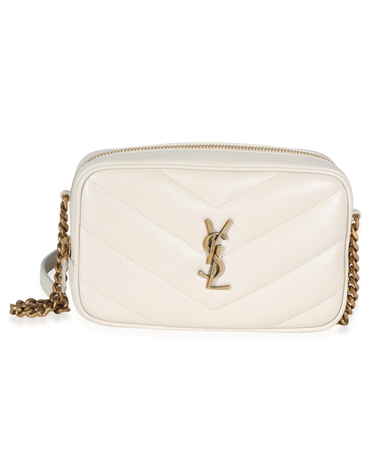 Pre-Owned Saint Laurent Lambskin Monogram Mini Loulou Camera Bag - White