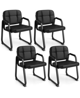 Set of 4 Leather Waiting Room Guest Chairs with Arms