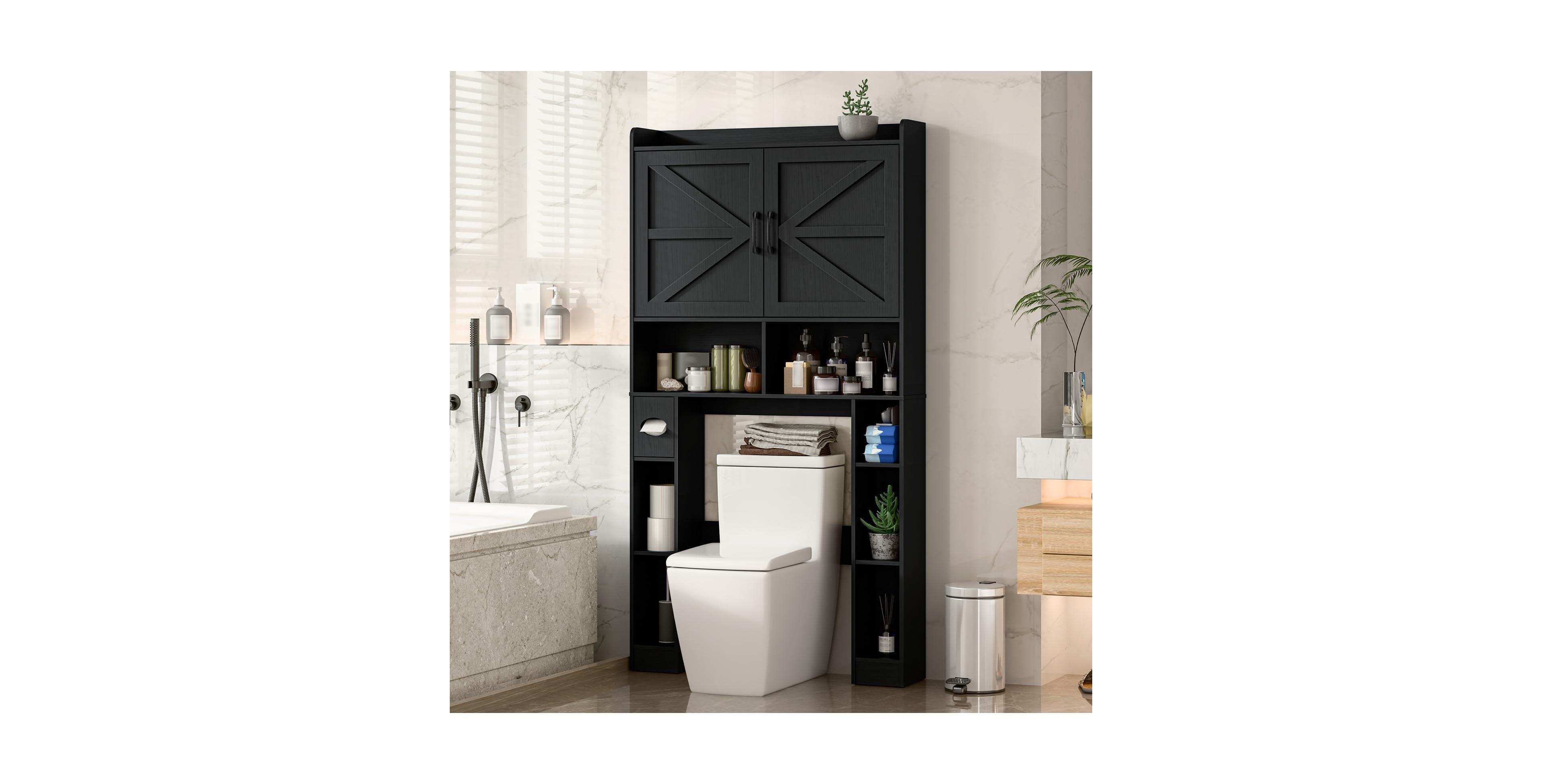 Vabches Over The Toilet Storage Cabinet with 2 Barn Doors